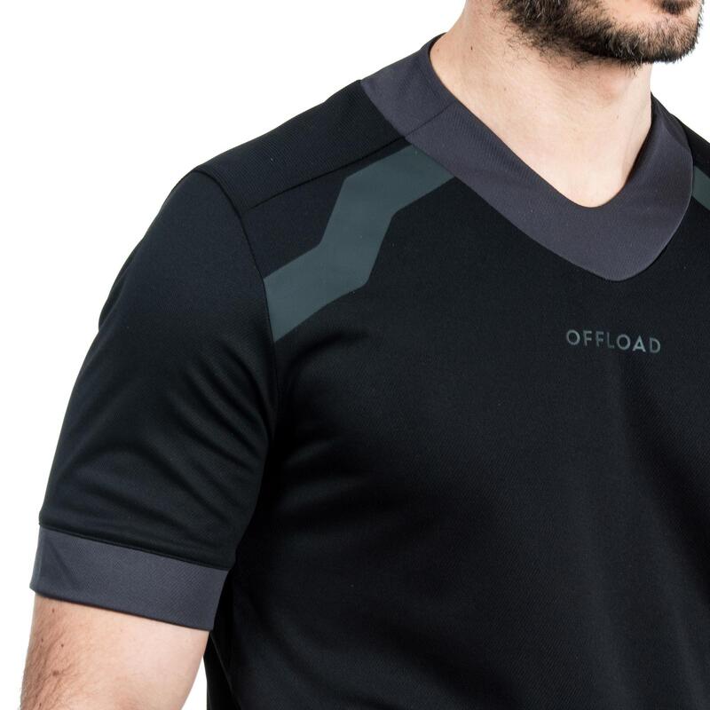 Camiseta de rugby manga corta Offload R100 adulto negra