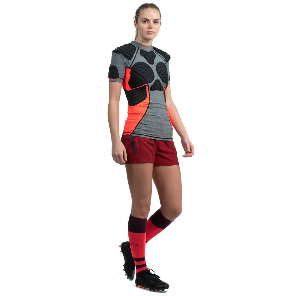 Women's Rugby Shoulder Pads R900 - Grey/Coral