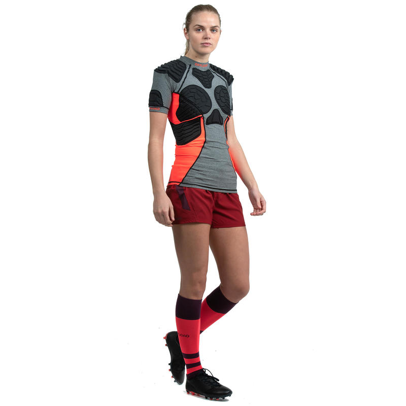 Women's Rugby Shoulder Pads R900 Grey/Coral Decathlon