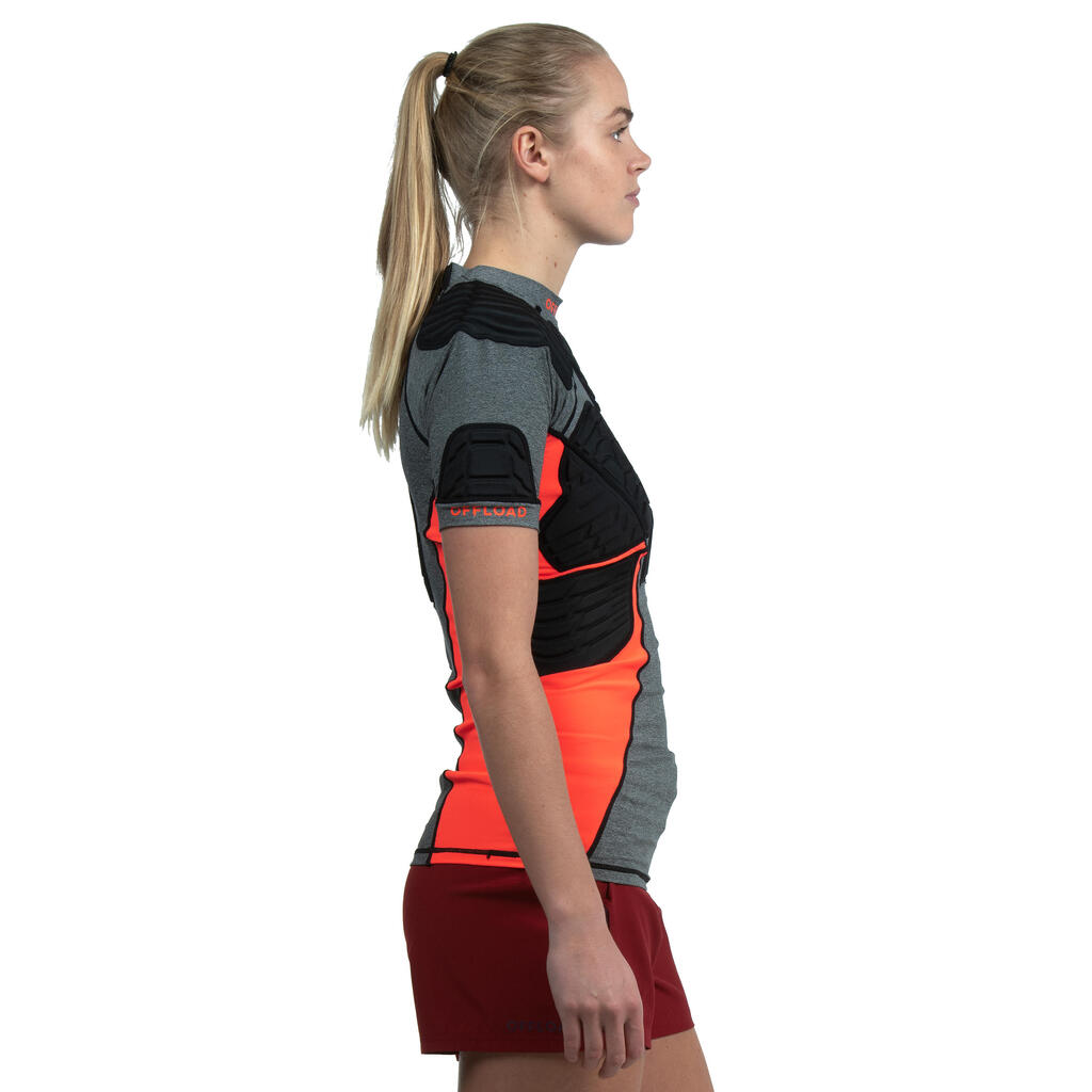 Women's Rugby Shoulder Pads R900 - Grey/Coral