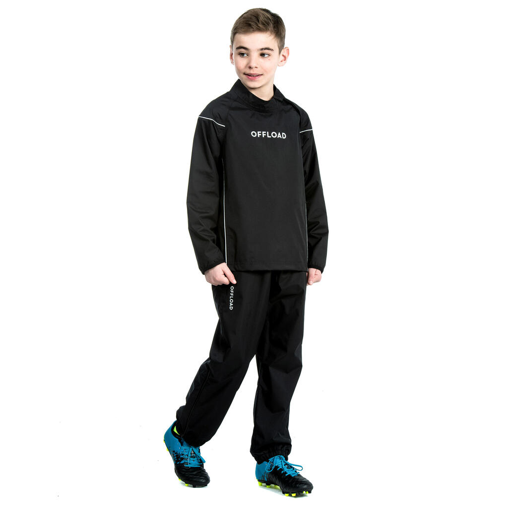 Kids' Waterproof Rugby Rain Bottoms R500 - Black