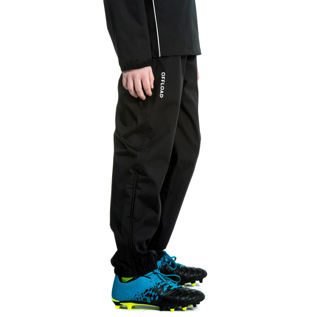 PANTALONE ZA RAGBI R500 VETROOTPORNE VODOOTPORNE RAIN SMOCK DEČJE CRNE