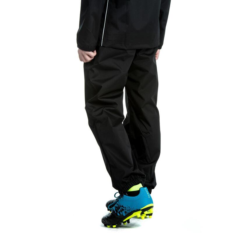 Pantalón Cortaviento Impermeable Lluvia Rugby Offload R500 niños Negro