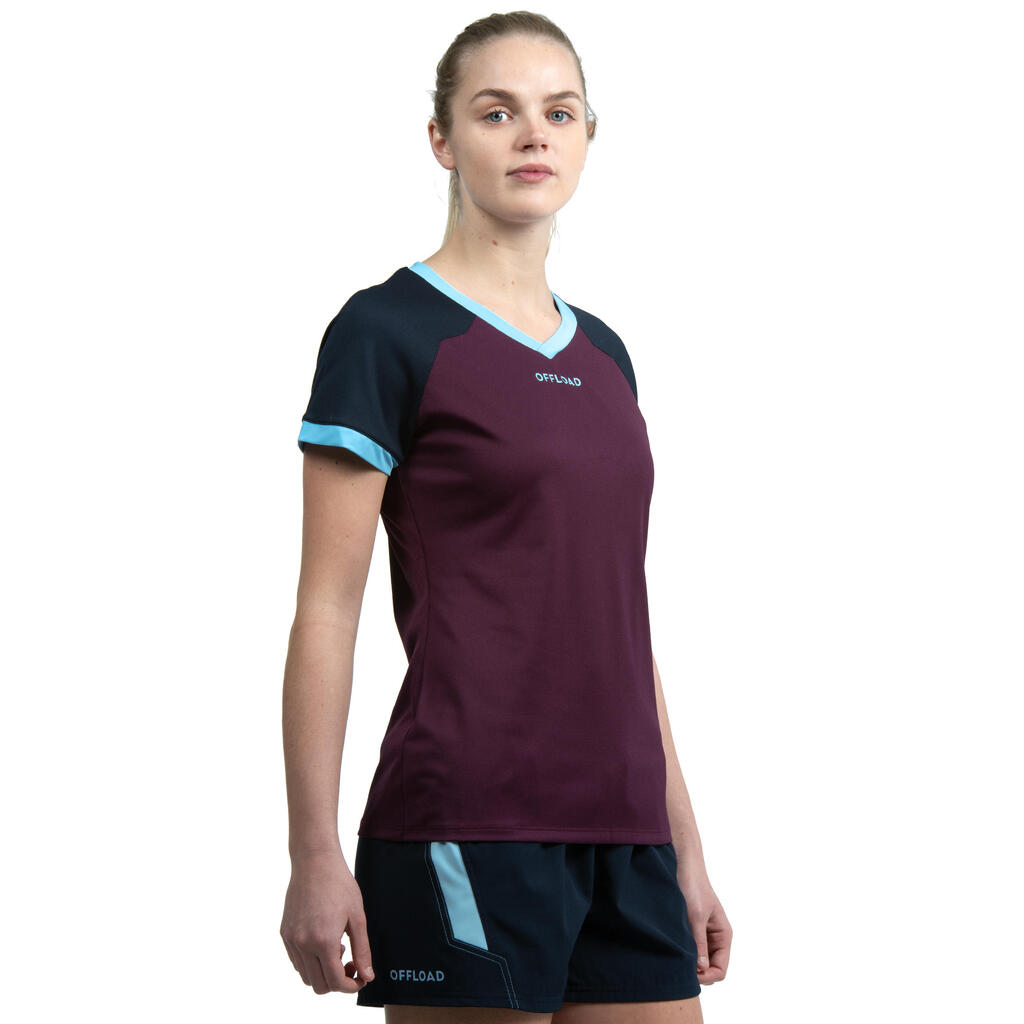 Women's Rugby Short-Sleeved Jersey R500 - Plum/Navy