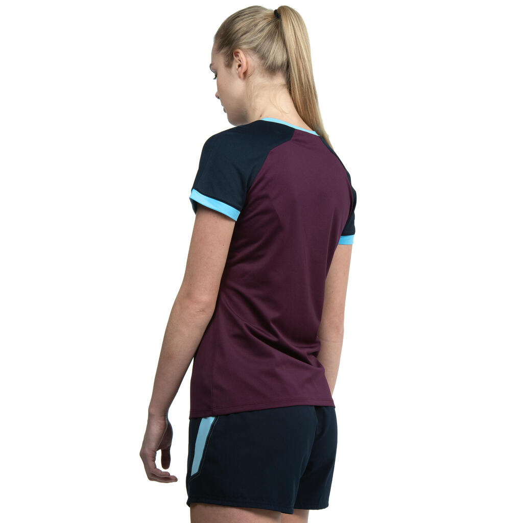 Women's Rugby Short-Sleeved Jersey R500 - Plum/Navy