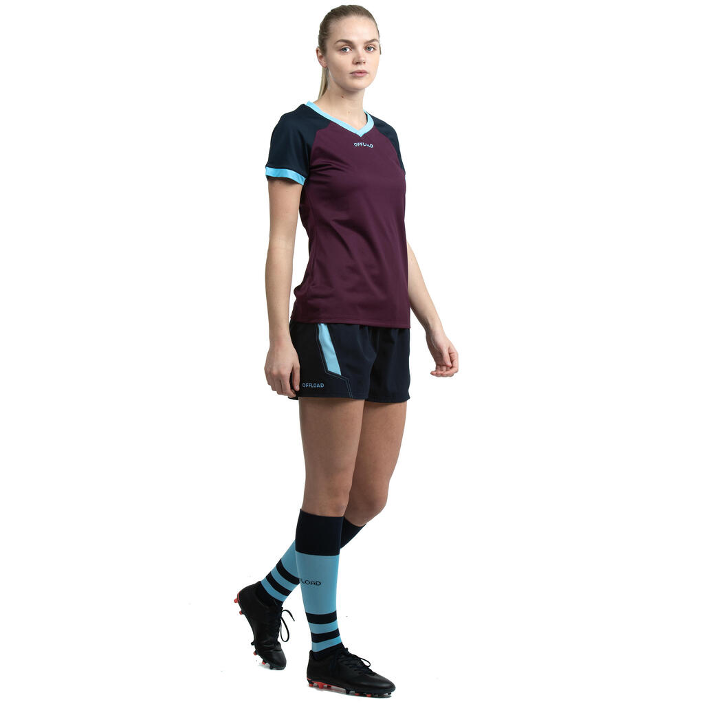 Women's Rugby Short-Sleeved Jersey R500 - Plum/Navy