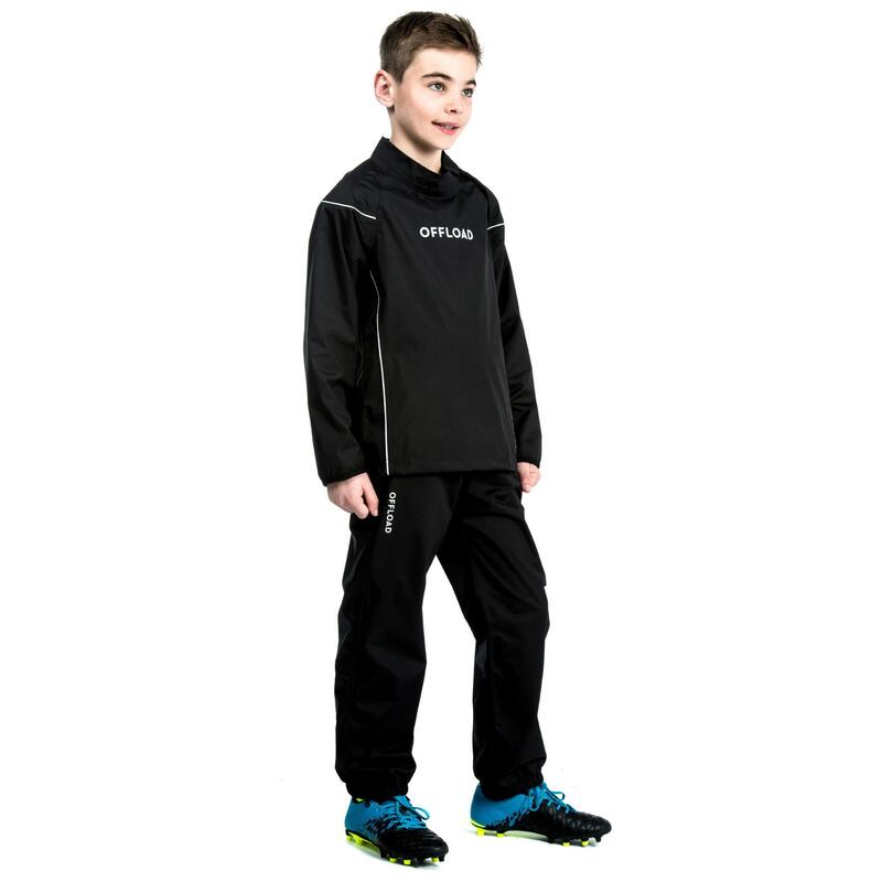 Cortaviento Impermeable Smocktop Lluvia Rugby Offload R500 Júnior Negro