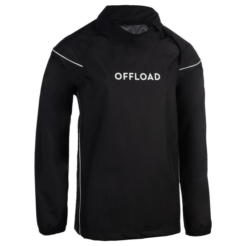 Junior Rugby Windproof Waterproof Smock Top R500 Black Decathlon
