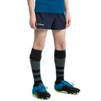 Rugbyshorts R100 mit Taschen Kinder blau