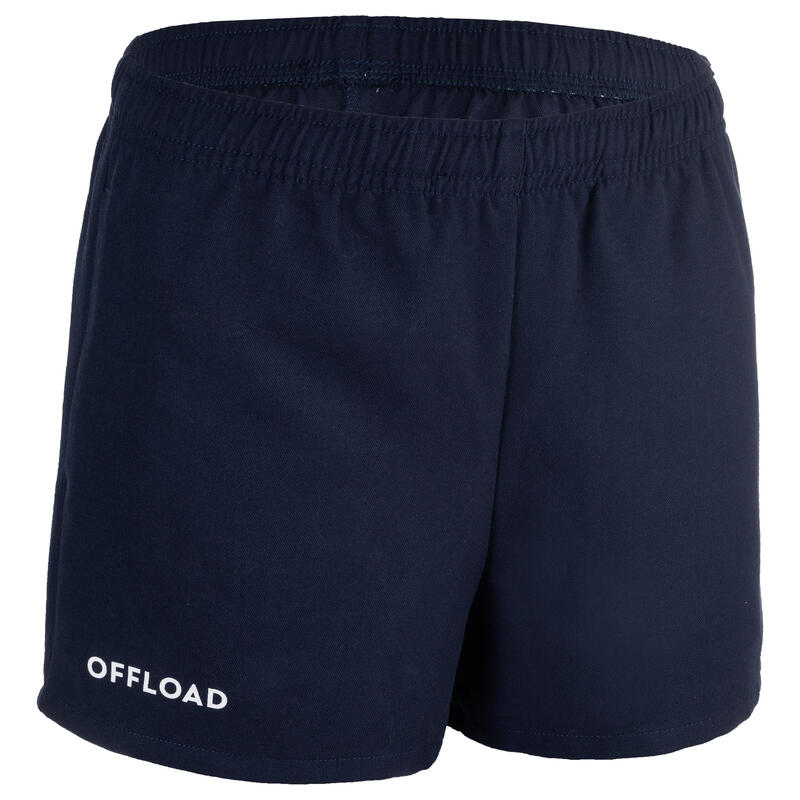 兒童款英式橄欖球短褲R100（附口袋）－藍色