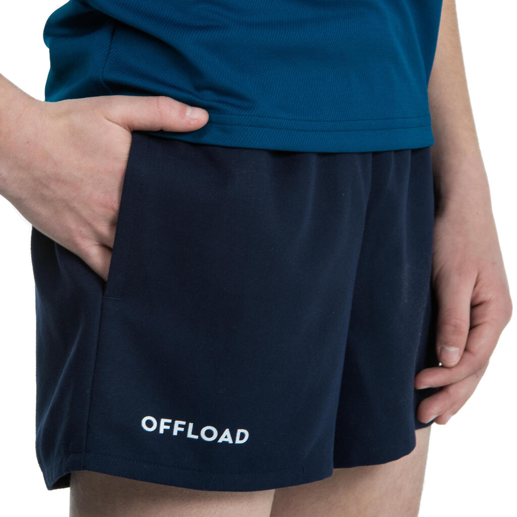 Pantaloneta de rugby  con bolsillos para niños Offload R100 azul