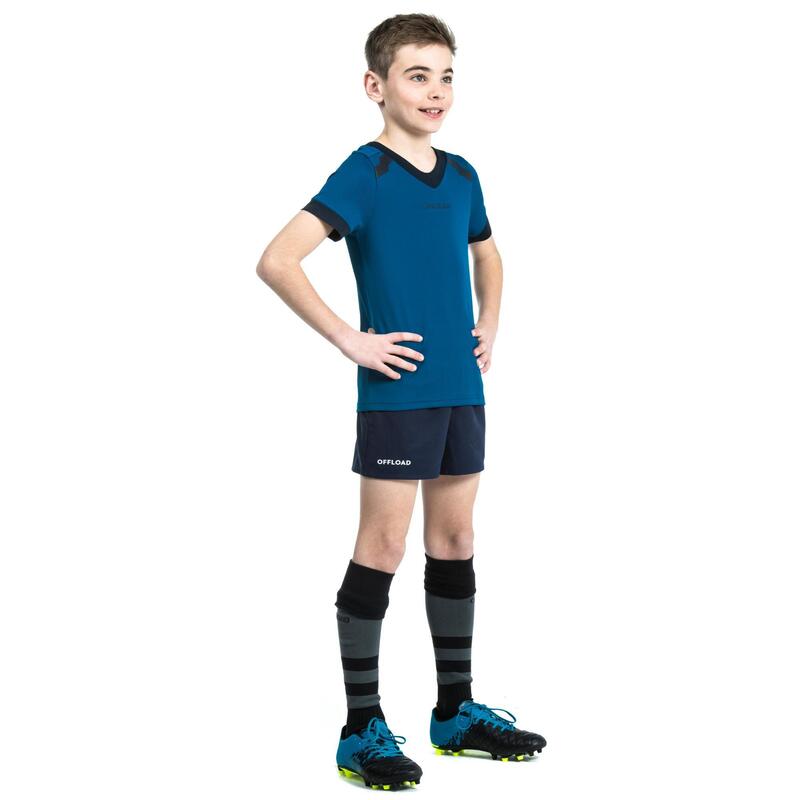 Gyerek rövidnadrág rögbizéshez R100, zsebekkel, kék 
