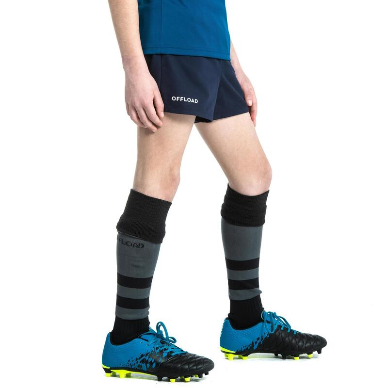 Rugbyshort met zakken voor kinderen R100 blauw