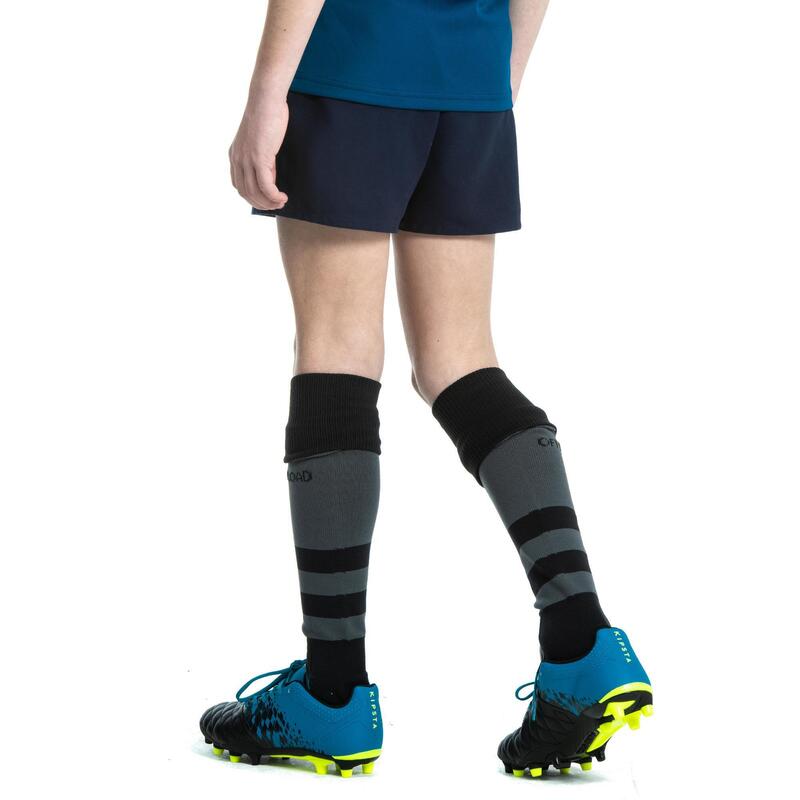 Rugbyshort met zakken voor kinderen R100 blauw