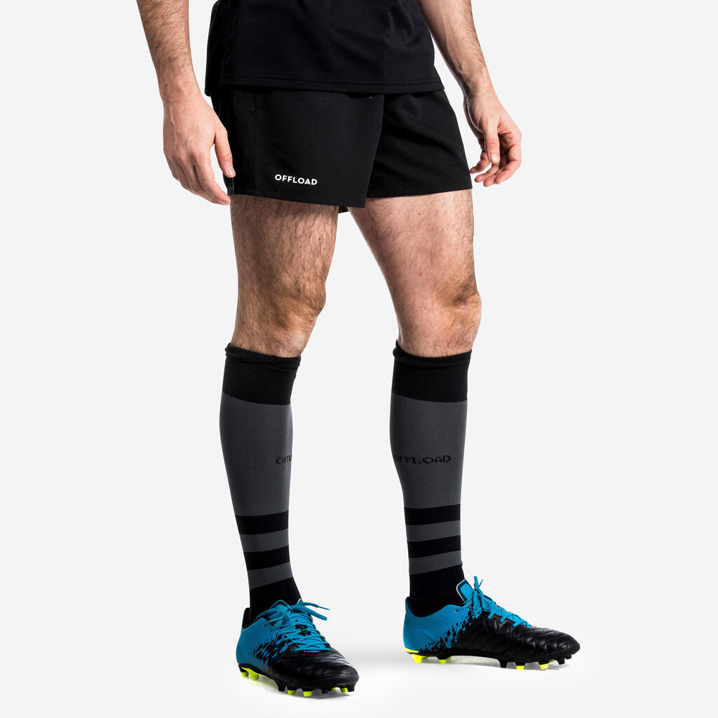 Pantaloneta de rugby con bolsillos para adulto Offload R100 negro