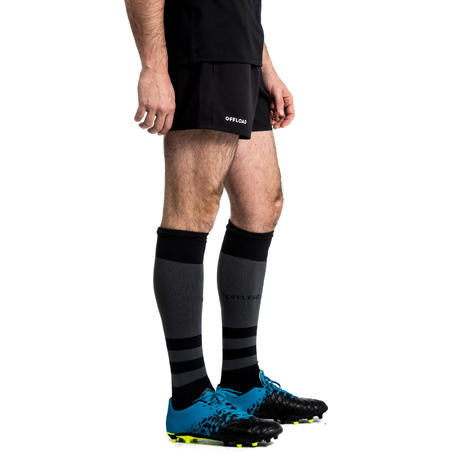 Short rugby adulto con bolsillos R100 negro 