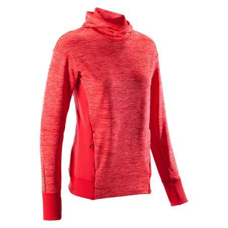 Majica dugih rukava za trčanje Run Warm s kapuljačom ženska crvena