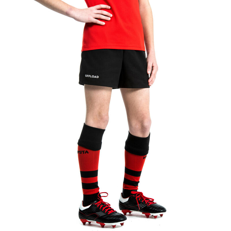 Şort Rugby cu buzunare R100 Negru Copii