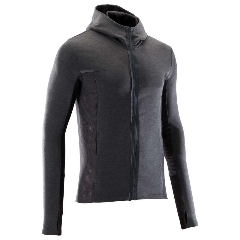 REGULAR MAN JOGGING COLD WTHR CLOTHES Clothing - RUN WARM+ JACKET flecked GREY KALENJI - Tops