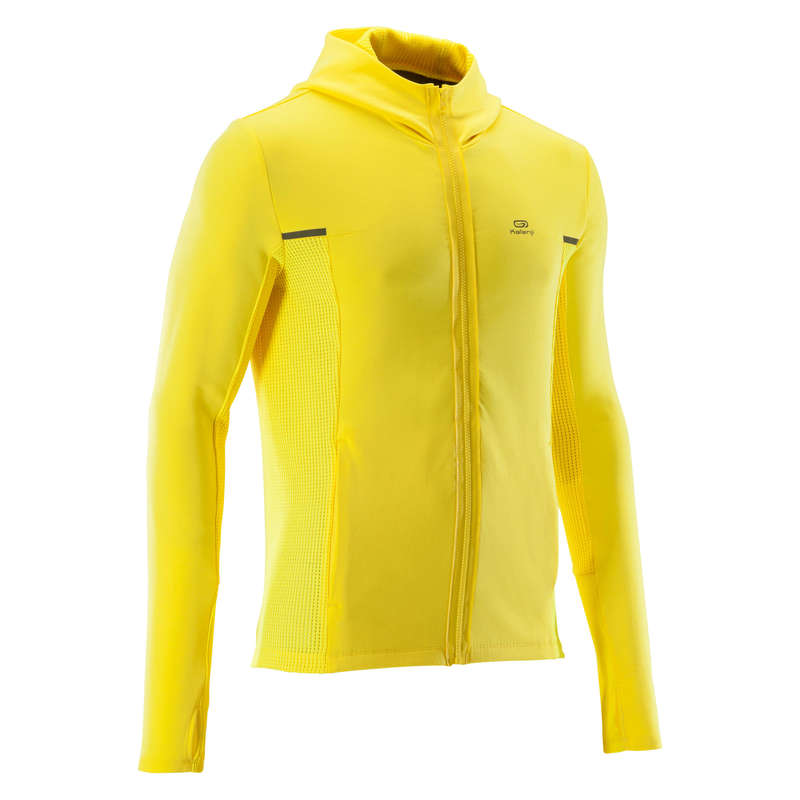 REGULAR MAN JOGGING COLD WTHR CLOTHES Clothing - RUN WARM+ JACKET YELLOW KALENJI - Tops