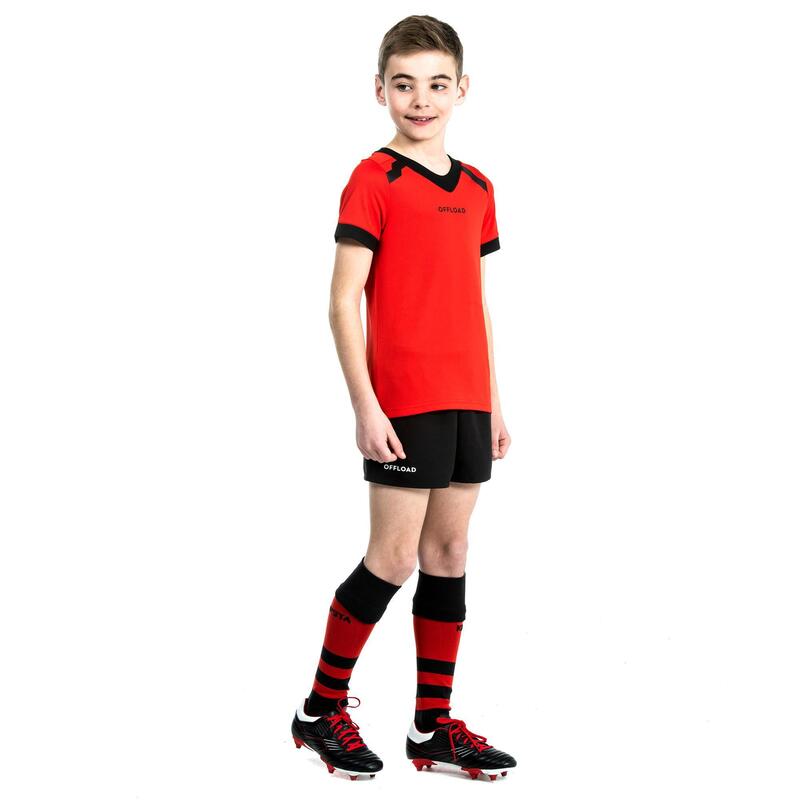 Gyerek rövidnadrág rögbizéshez R100, zsebekkel, fekete 