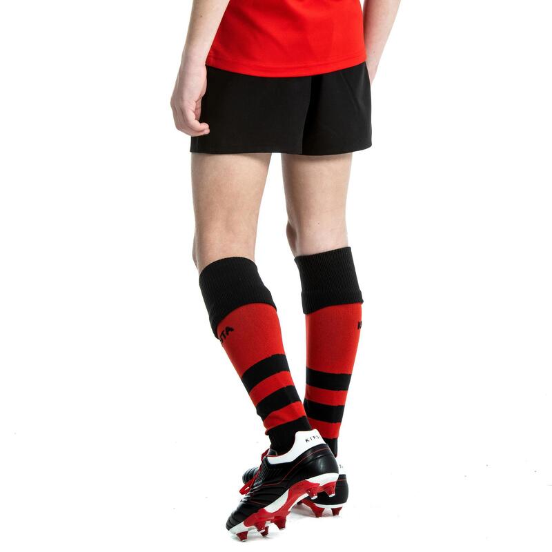 兒童款英式橄欖球短褲R100（附口袋）－黑色