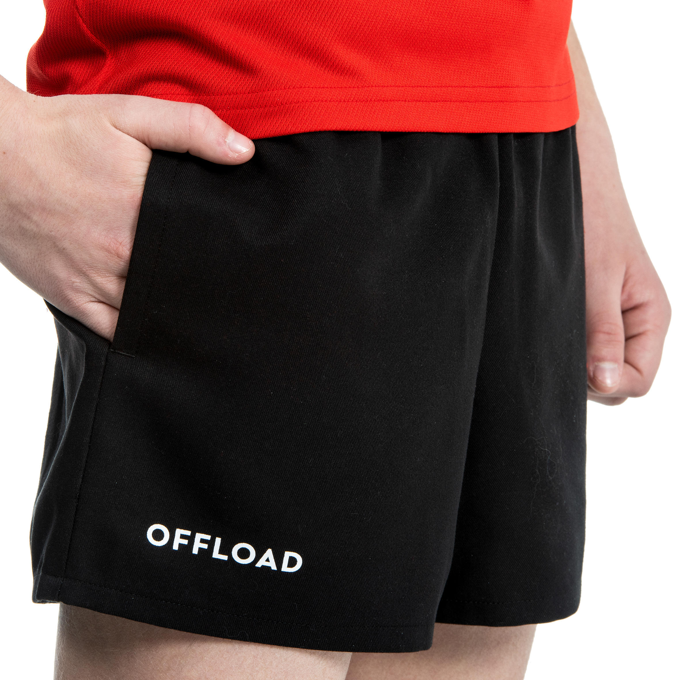 Kids' Rugby Shorts with Pockets R100 - Black 2/7