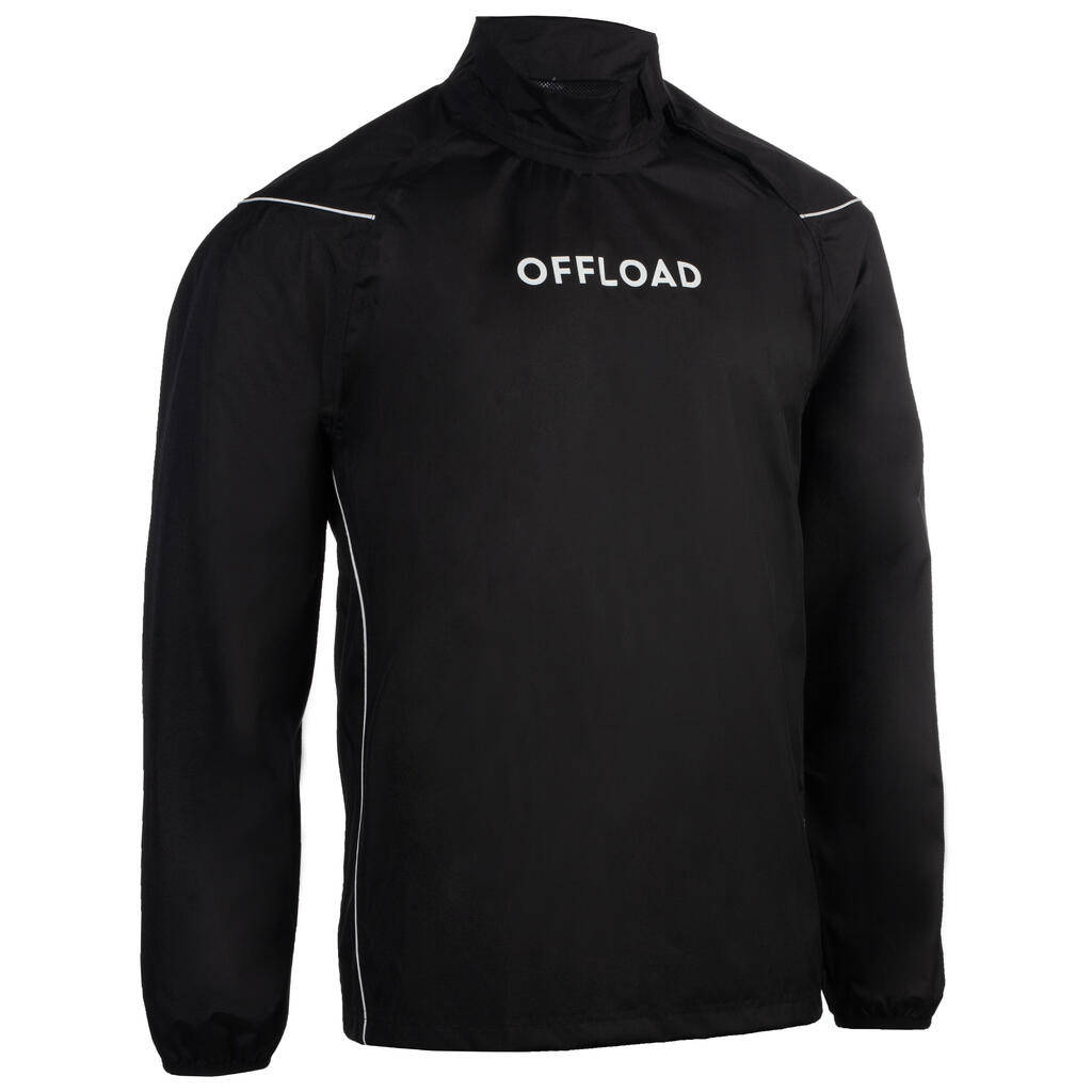 Adult rugby windproof waterproof smock top r500 - black