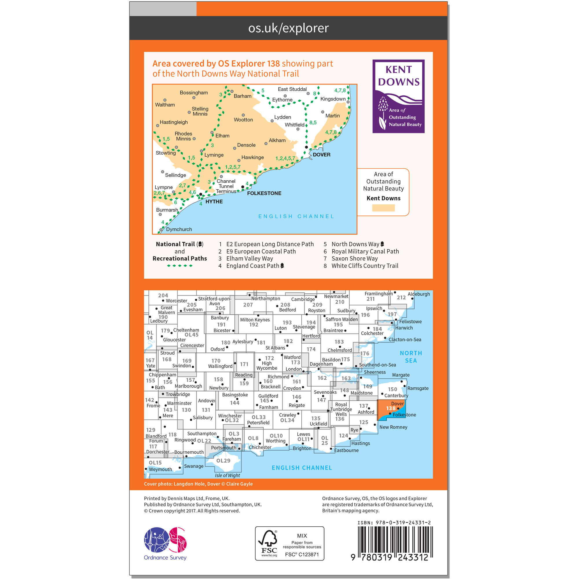 OS Explorer Map - Dover, Folkstone & Hythe 2/2