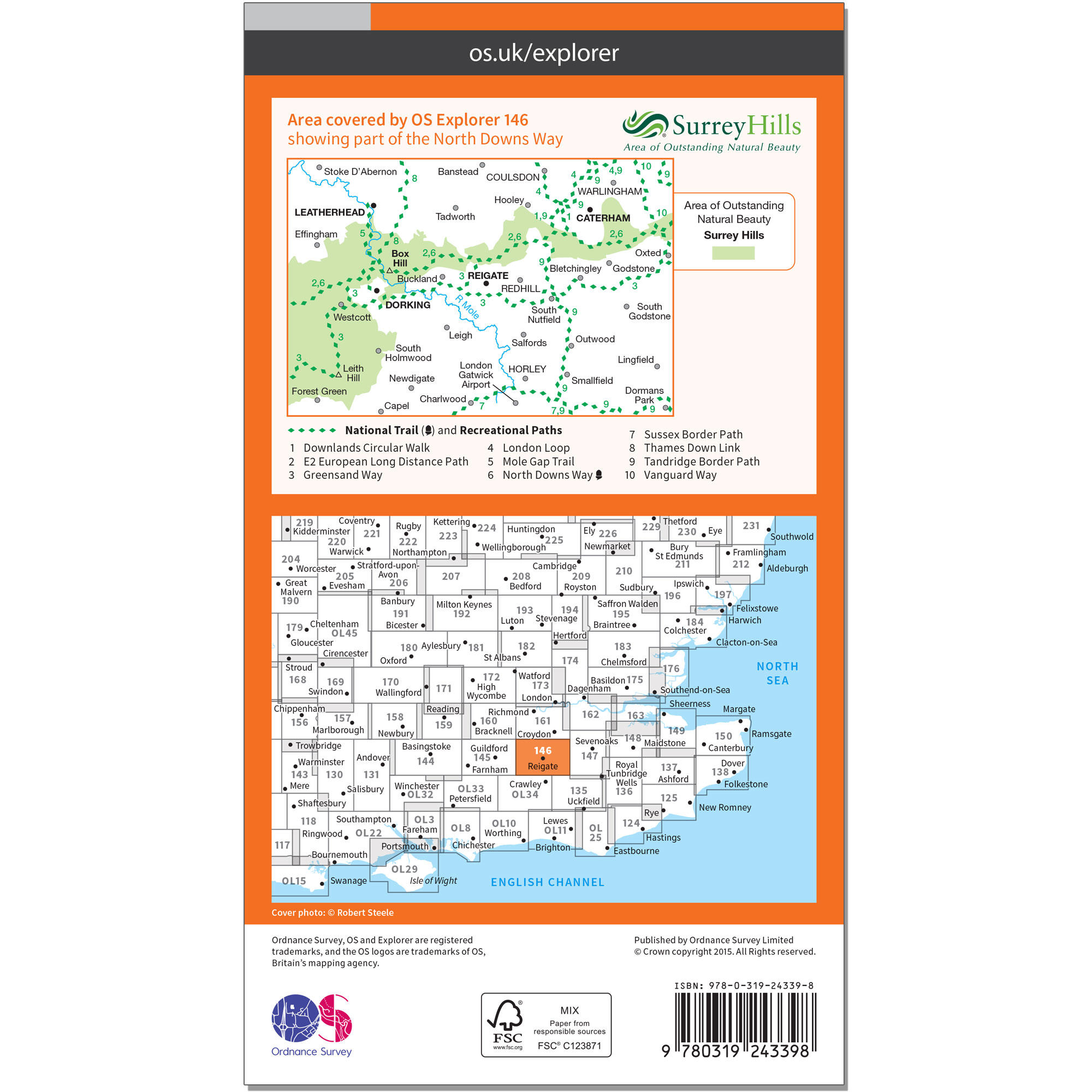 OS Explorer Map - Dorking, Box Hill & Reigate 2/2