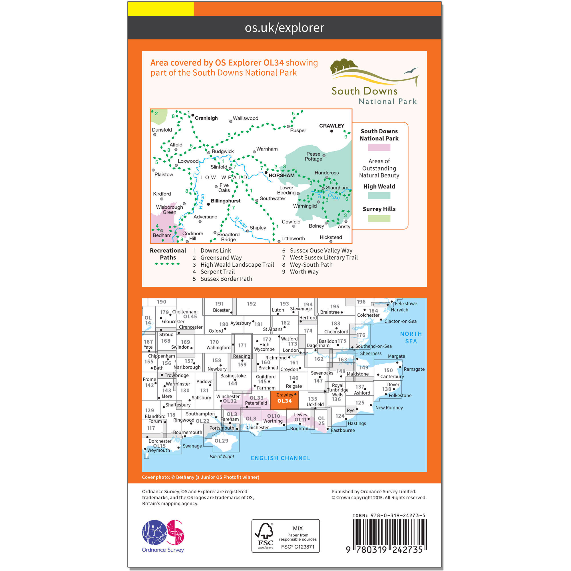 OS Explorer Leisure Map - Crawley & Horsham 2/2
