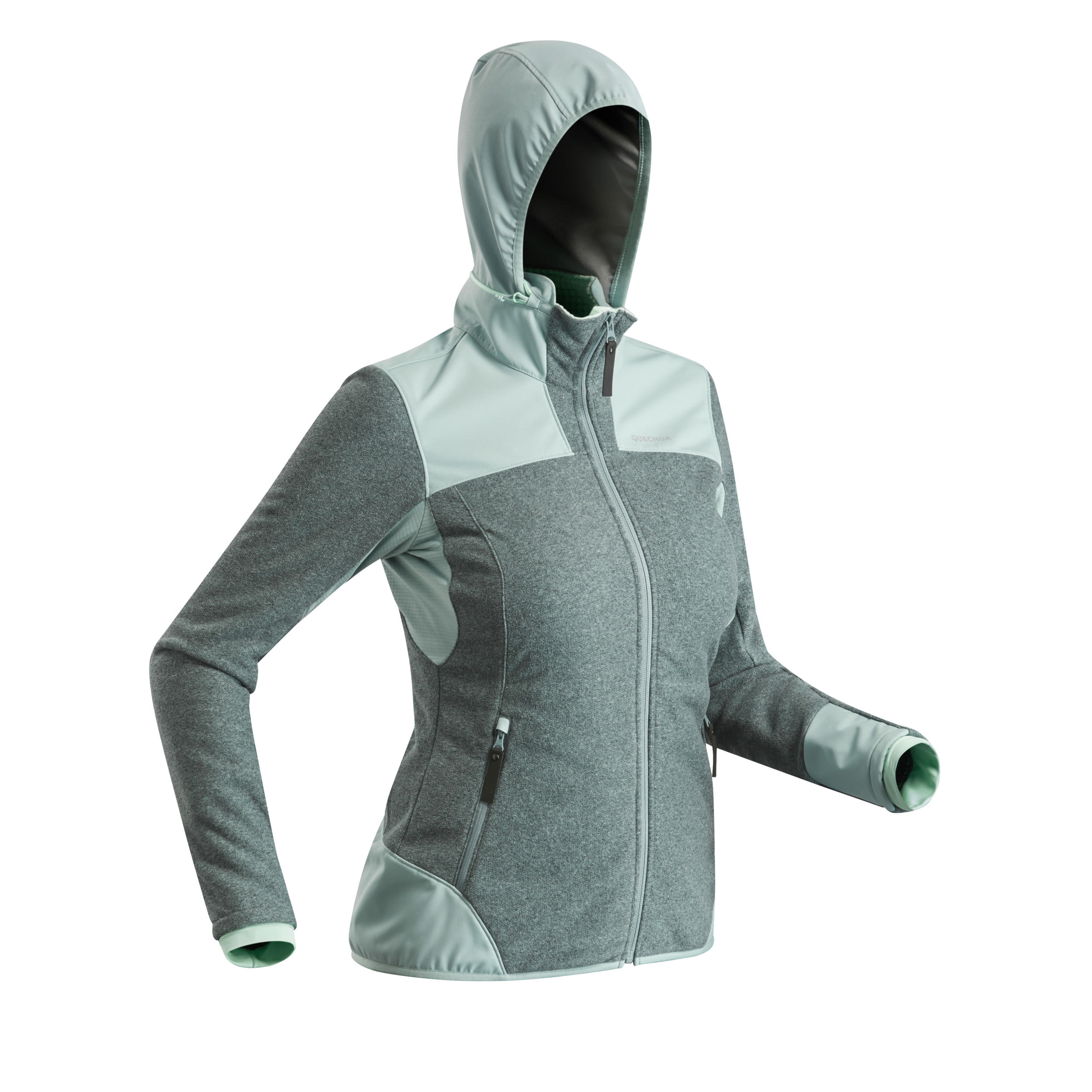 Fleecejacke Winterwandern SH500 Extra-Warm Damen grau/grün Fleecejacke Winterwandern SH500 Extra-Warm Damen grau/grün