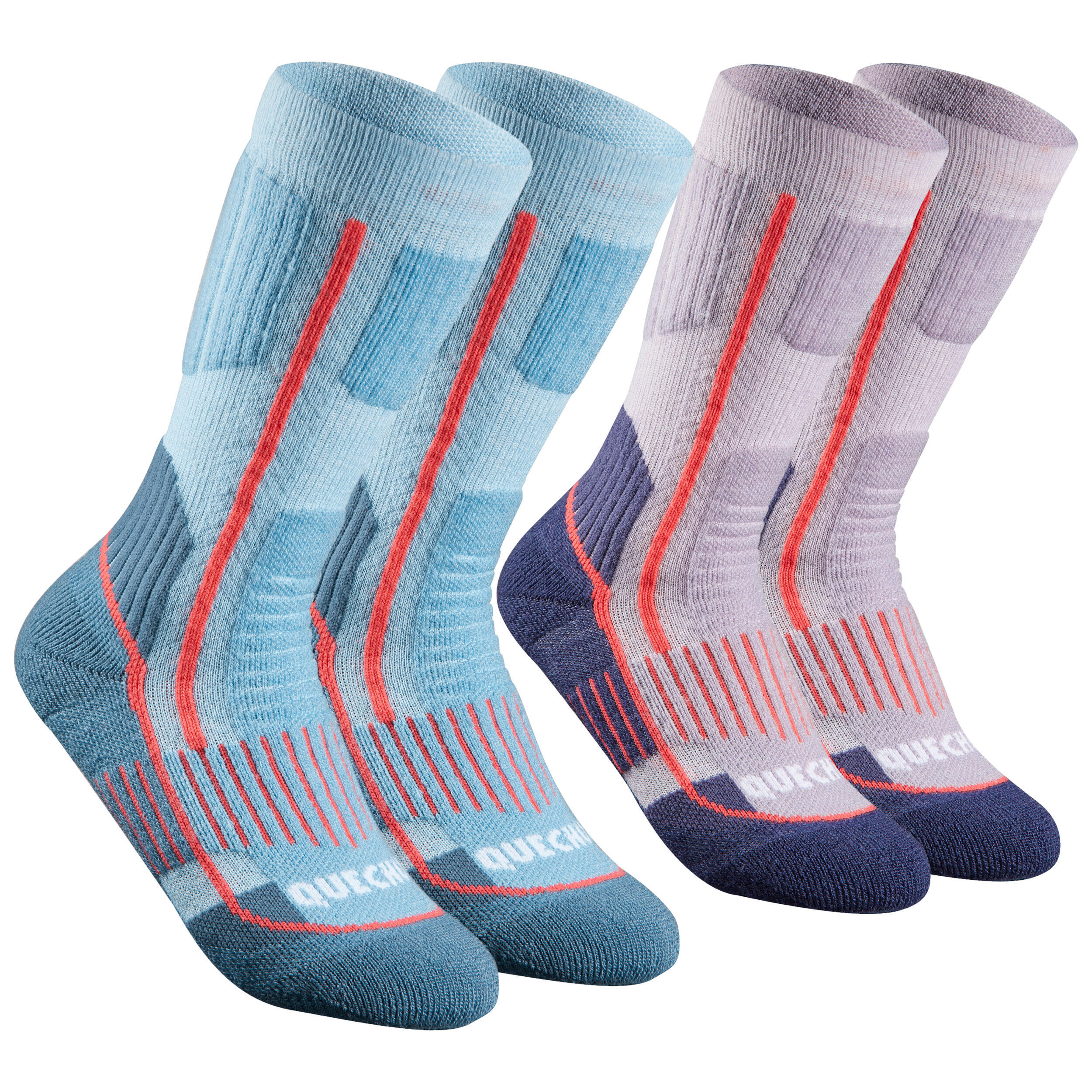 QUECHUA Kids’ Warm Hiking Socks SH520 Warm Mid x2 Pairs