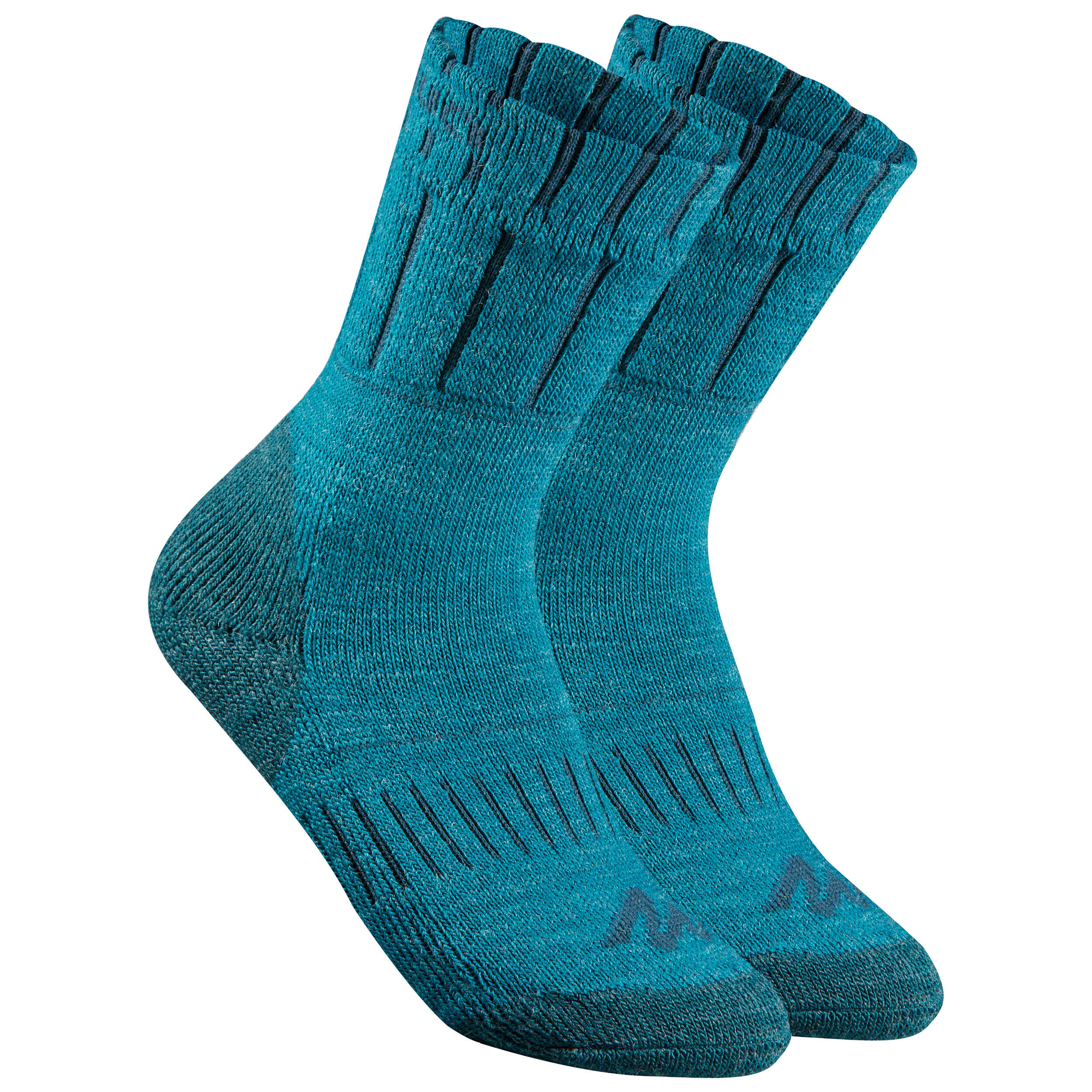 Kids’ Mid Warm Hiking Socks SH100 Warm x 2 Pairs - Grey Blue -  2