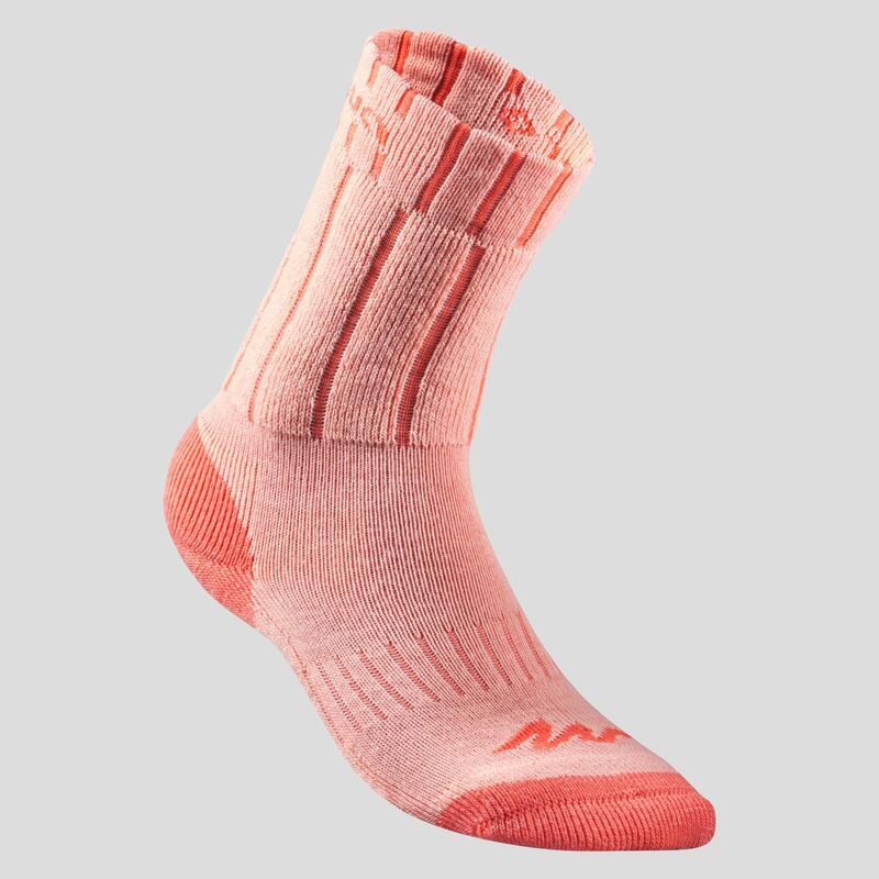 Chaussettes chaudes de randonnée enfant SH100 WARM mid corail grises X 2 paires