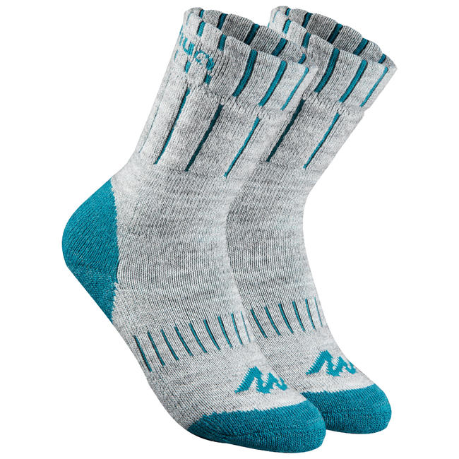 Kids’ Mid Warm Hiking Socks SH100 Warm x 2 Pairs Grey Blue