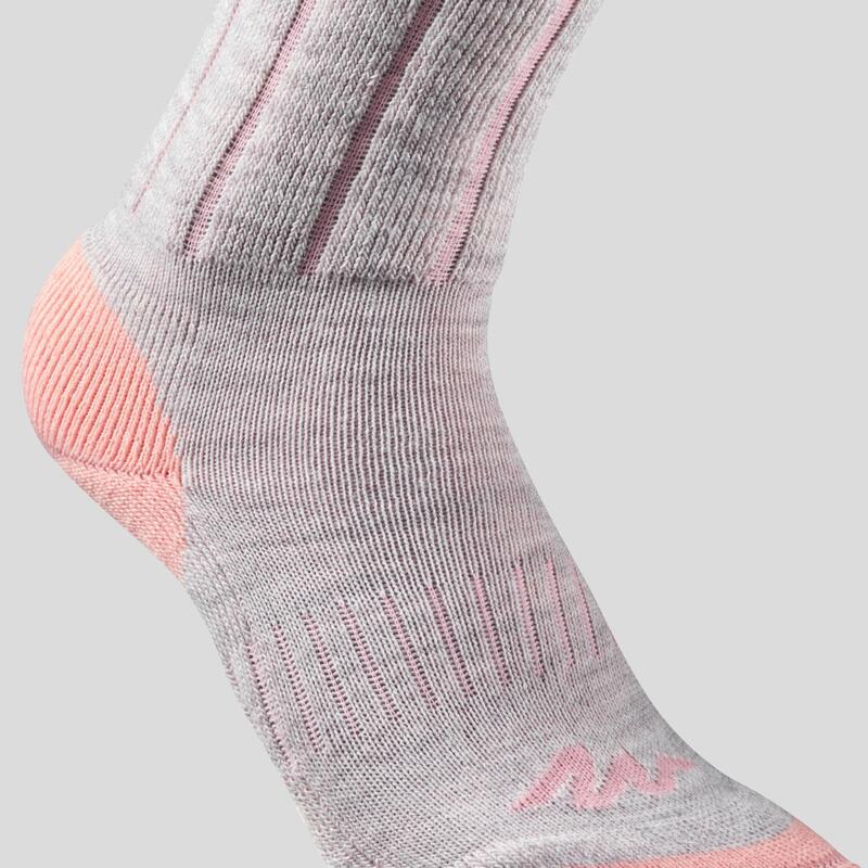 Children's warm Mid hiking socks SH100 WARM - Coral Grey X2 pairs