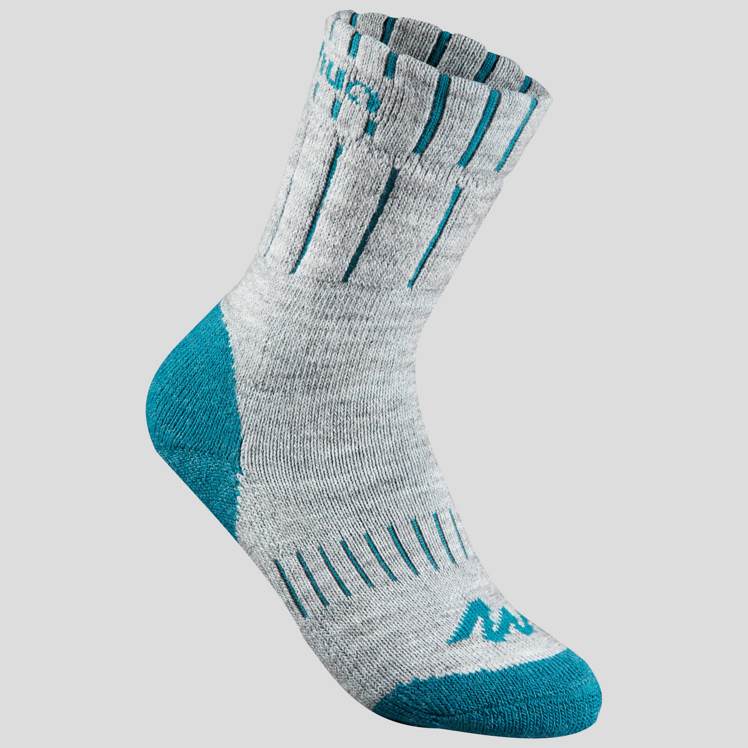 Kids’ Mid Warm Hiking Socks SH100 Warm x 2 Pairs - Grey Blue -  4