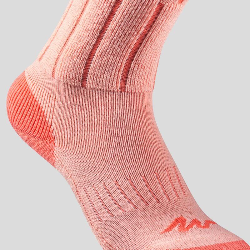Children's warm Mid hiking socks SH100 WARM - Coral Grey X2 pairs