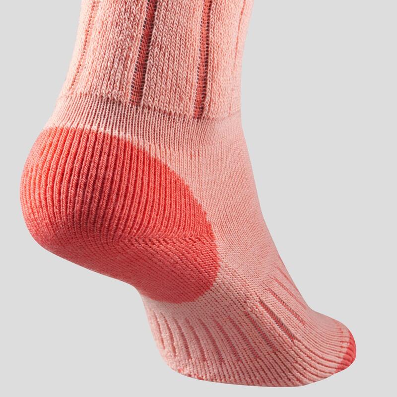 Chaussettes chaudes de randonnée enfant SH100 WARM mid corail grises X 2 paires