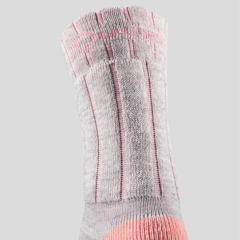 Chaussettes chaudes de randonnée enfant SH100 WARM mid corail grises X 2 paires