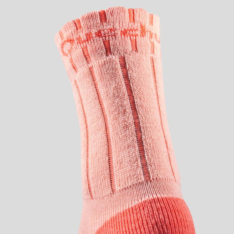 Chaussettes chaudes de randonnée enfant SH100 WARM mid corail grises X 2 paires