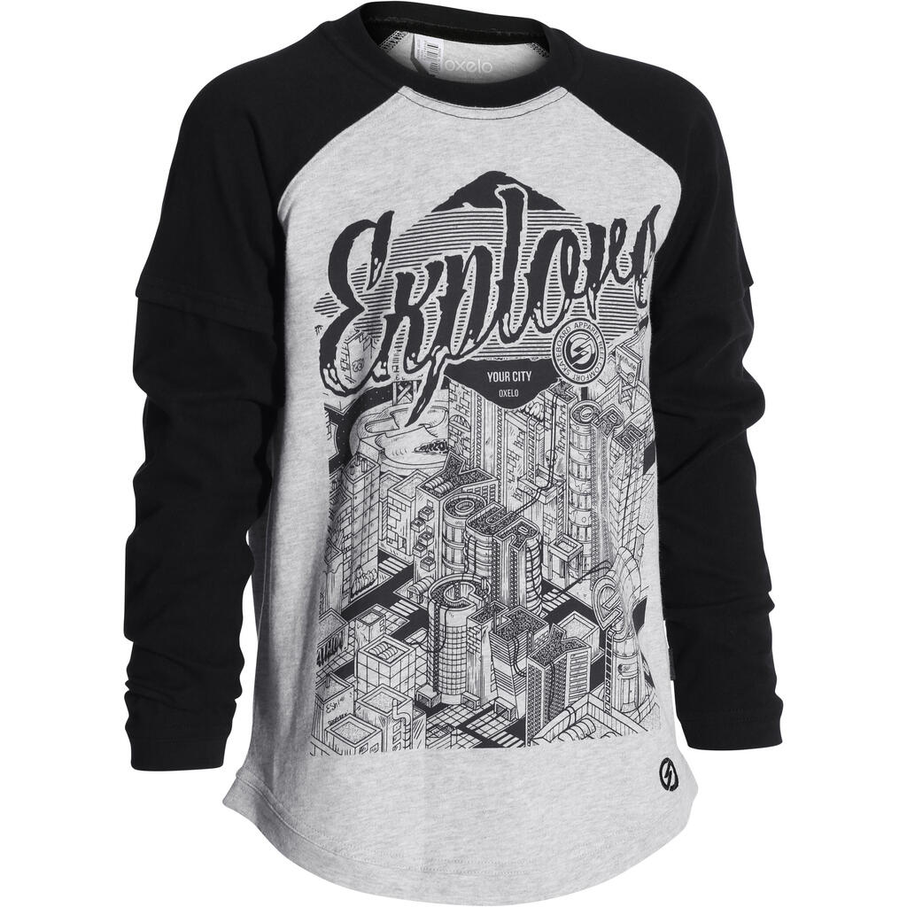 Skatershirt Longsleeve Play Explore Kinder schwarz/weiß
