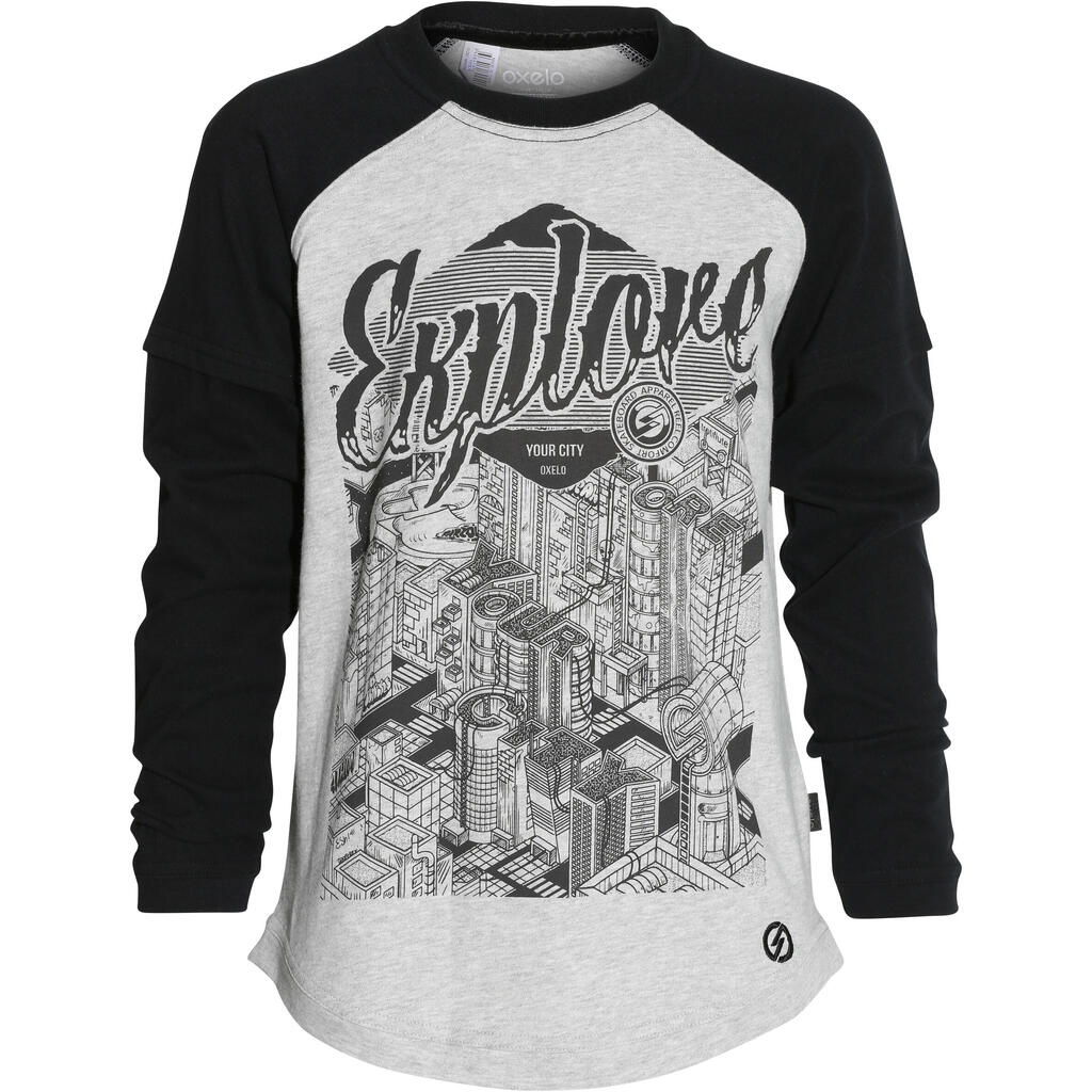 Skatershirt Longsleeve Play Explore Kinder schwarz/weiß