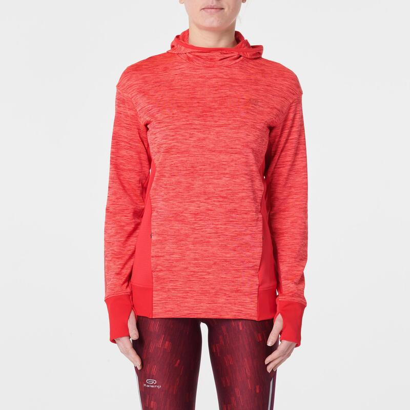 Felpa con cappuccio running donna RUN WARM rossa