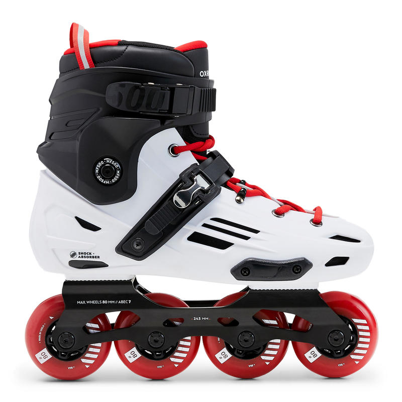 Patines Patinaje Freeride Freeskate Oxelo Mf 500 Bota Dura Adulto Blanco Rojo