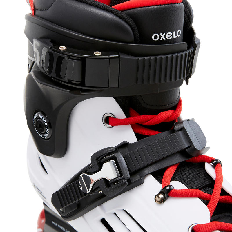 Patines Patinaje Freeride Freeskate Oxelo Mf 500 Bota Dura Adulto Blanco Rojo