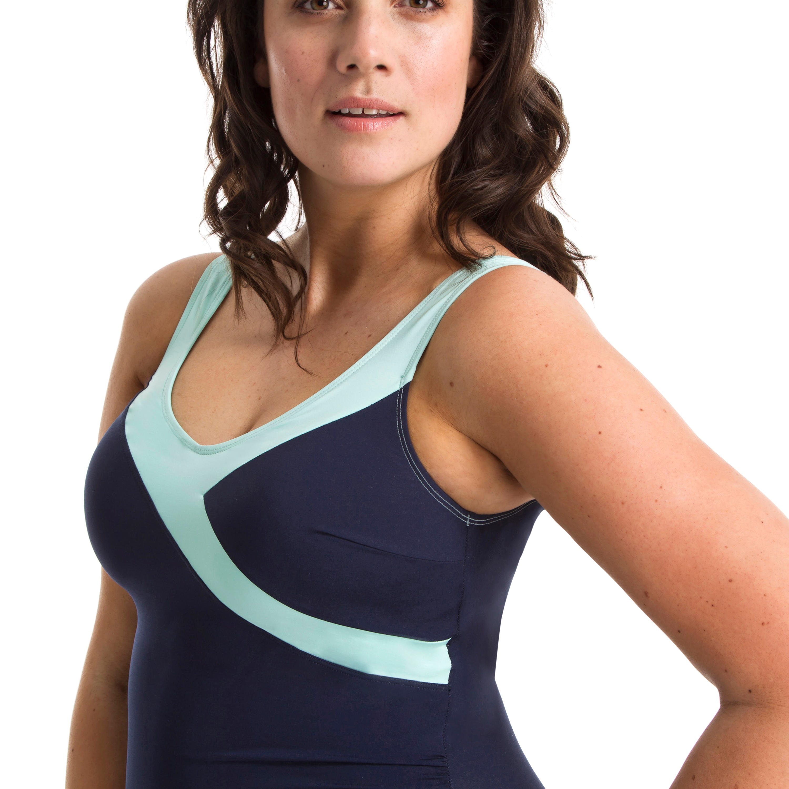 Women's One-Piece Body-Sculpting Aquafitness Swimsuit - Karli Blue Green 5/7