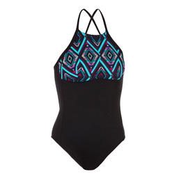 WOMEN 1-PIECE X-BACK CROP TOP SWIMSUIT ANDREA LOSANG BLUE with removable cups