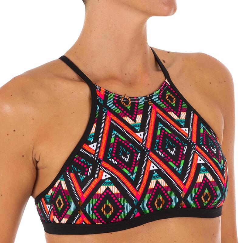 Top Bikini Surf Sujetador Deportivo Olaian Ajuste Espalda Andrea Mujer Rosa FLuo